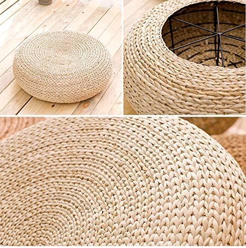 Straw Flat Seat Cushion, Handmade Floor Pouf Mat, Ottoman Footstool for Meditation, Zen, Yoga Practice or Buddha (19.7" Dia. x 6.7" H)