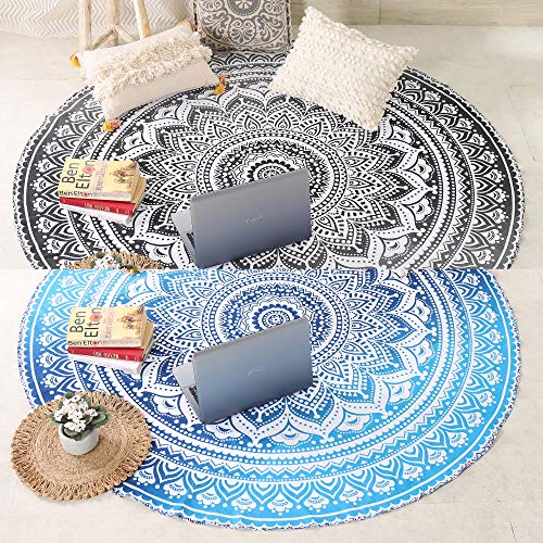 Popular Handicrafts Round Tapestry Wall Hanging Ombre Hippie Mandala Bohemian Hippy Intricate Indian Tapestries Tablecloth 68 Inches (173cm) Blue & Black Grey - color: Blue and Black Grey