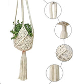 2 Pack Macrame Hanging Planters with Patterns - Stylish Plant Hangers Crochet Boho Plant Holder Hanging Plant Basket for Up to 6 Inch Pots(White)