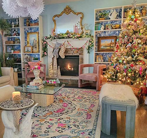 Hauteloom Errol Living Room, Bedroom Area Rug - Medallion Floral Border Distressed Damask - Traditional Oriental Turkish Boho Transitional - Pink, Aqua, Light Slate, Cream, Teal - 5'3" x 7'3" - color: Pink, Aqua, Light Slate / Errol, size: 5'3" x 7'3" (Re