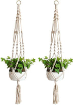 Macrame Plant Hanger, 2 Pack Plant Hanger, Cotton Rope Plant Hangers Indoor Outdoor, 4 Legs Plant Hanger Brackets, Flower Pot Hanging Plant Holder for Home Decorations (White) (40 Inch)