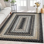 ROYHOME Braided Print Boho Rug 5x7 Living Room Area Rugs Modern Geometric WashableThrow Carpet Farmhouse Large Accent Carpet for Bedroom Kitchen Nursery Office, Black - size: 5' x 7' (Rectangular)
