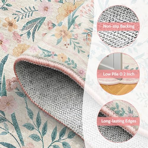 Hallway Runner Scalloped Floral Rug 2.6x8 Washable Non Slip Pink | Soft Cushiony Feel Low Pile Carpet Runners For Kitchen Runner Rug, Entryway Runner, Floor Runner - color: Pink Scalloped, size: 2.6 x 8 ft
