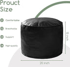 HIGOGOGO Round Stuffed Pouf Ottoman, Pu Leather Poufs with Foam Chunk Filling, Furry and Fluffy Pouf Foot Stool Storage Ottoman, 20 X 15 Floor Poufs Foot Rest for Living Room, Black