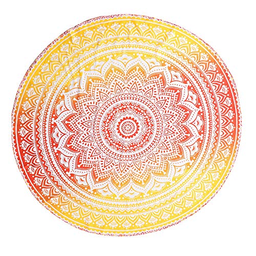 Popular Handicrafts Round Tapestry Wall Hanging Ombre Hippie Mandala Bohemian Hippy Intricate Indian Tapestries Tablecloth 68 Inches (173cm) Black Grey & Yellow - color: Black Grey and Yellow