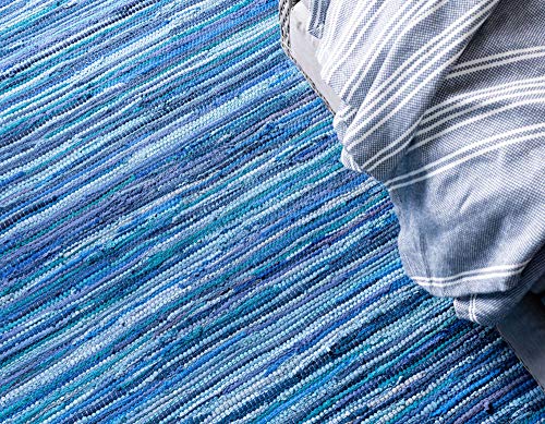 Unique Loom Chindi Cotton Collection Soft Hand Woven Natural Fiber Striped Area Rug, 2 ft 2 in x 3 ft, Navy Blue/Ivory - color: Navy Blue/Ivory, size: 2'2" x 3' (Rectangular)