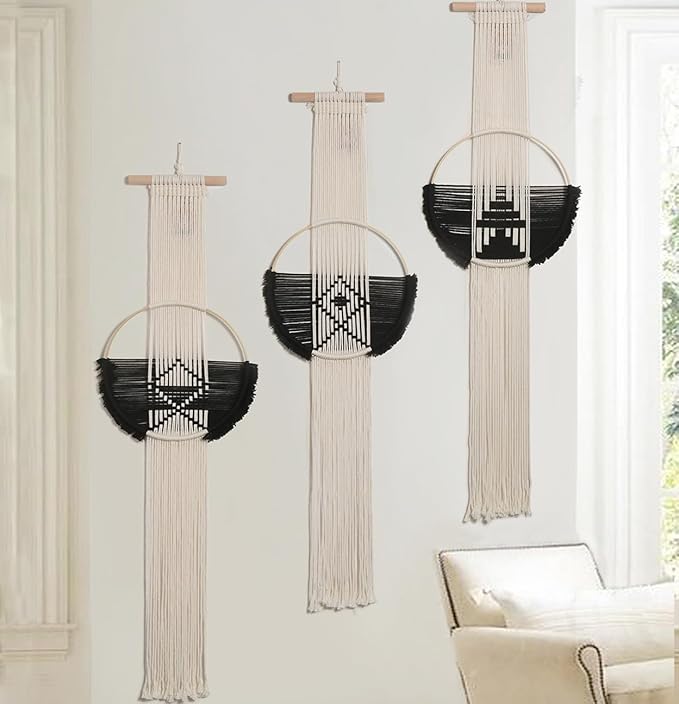 Flber Macrame Wall Hanging 3Pcs Macrame Wall Decor Macrame Wall Art Round Wall Art Handmade Boho Wall