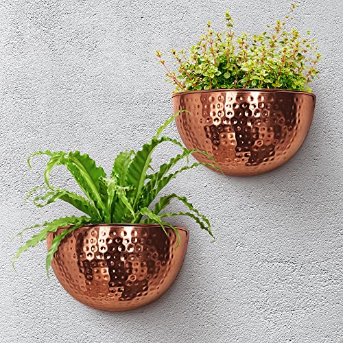 Allegorie Metal Wall Planter | Indoor or Outdoor Hanging Plant Pot | Farmhouse Decor & Boho Kitchen Decoration for Herbs & Succulents and Living Wall 12x7 (Copper) - color: Copper