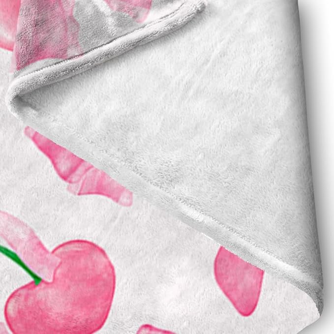 Pink Cherry Bow Throw Blanket Back to School Decorations Soft Dorm Room Essentials Gifts for Students Girls Boys Lightweight Coquette Bow Cherry Aesthetic Blanket for Couch Sofa Bed 40"x50"