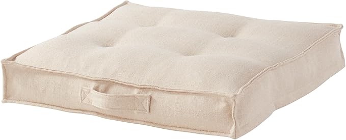 Square Tufted Floor Pillow with Removable Cover, Cream, Medium (32")