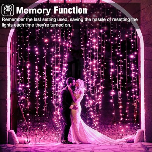 2 Pack Christmas Lights Outdoor, Total 200FT 600LED String Lights for Outside Waterproof with 8 Modes, Green Wire Twinkle Lights for Indoor Room Patio Garden Party Decorations, Pink - color: Pink, size: 200FT 600LED