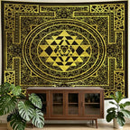 SHRAPHY Golden Sri Yantra Tapestry 60x60 Inches Mandala Sacred Geometry Decor Tapestry Yoga Meditation Spiritual Tapestries for Room Bedroom GTHYUH566
