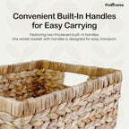 Large Rectangular Handwoven Wicker Basket - Natural Water Hyacinth Storage Baskets with 2 Built-in Handles - Ideal for Towel, Blankets, and Home Organizer & Decor - 15"x 11"x6.75" - Brown - size: 15Dx11Wx6.75H