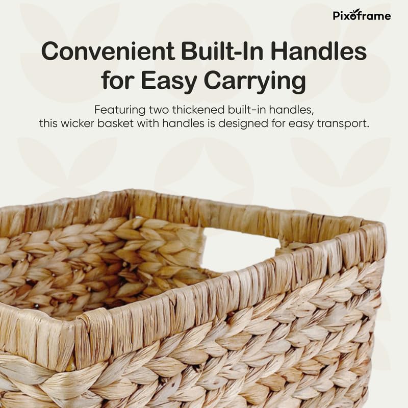 Large Rectangular Handwoven Wicker Basket - Natural Water Hyacinth Storage Baskets with 2 Built-in Handles - Ideal for Towel, Blankets, and Home Organizer & Decor - 15"x 11"x6.75" - Brown - size: 15Dx11Wx6.75H