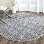 SAFAVIEH Cape Cod Collection 4' Round Natural/Blue CAP354A Handmade Flatweave Boho Coastal Diamond Braided Premium Jute & Denim Entryway Foyer Living Room Bedroom Kitchen Area Rug - color: Natural/Blue, size: 4' (Round)
