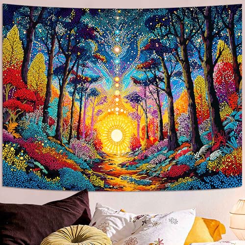 Lunerfex Colorful Woodland Path Wall Tapestry, Trippy Forest Stream Tapestries for Home Decor, Mystical Tapestry 90x70 Inch - color: Multi Pastel, size: 90"L x 70"W