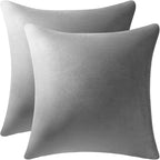 Throw Pillow Covers 16x16 Light-Grey: Pack of 2 Cozy Soft Velvet Square Modern Luxury Decorative Throw Pillow Cases for Sofa Couch Living Room Bed Home Decor