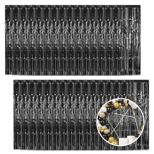 30 Pack Black Foil Fringe Curtain Backdrop, 3.3x8.2 Feet Metallic Tinsel Streamer Curtains Photo Booth Props for Birthday/Graduation/Bachelorette/Halloween/Christmas/New Year/Disco Party Decorations - color: Black