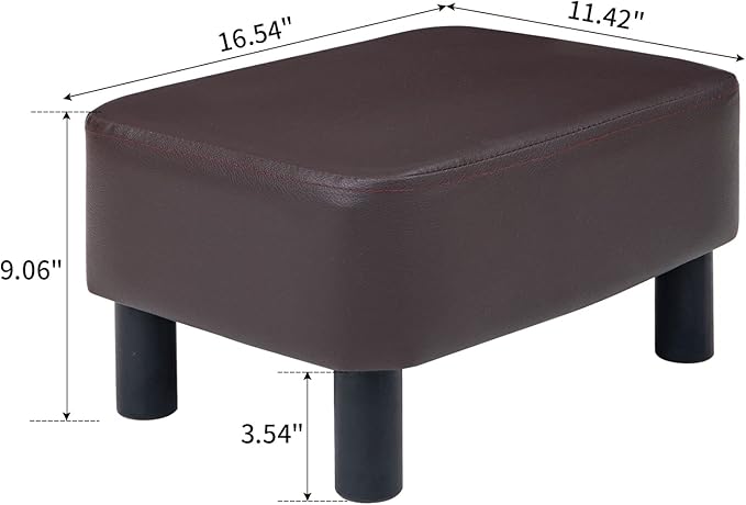 IBUYKE 16.54" Small Footstool, PU Faux Leather Step Stool, with Padded Seat Pine Wood Legs and Padded Rectangular Stool, for Bedroom, Brown RF-BD209