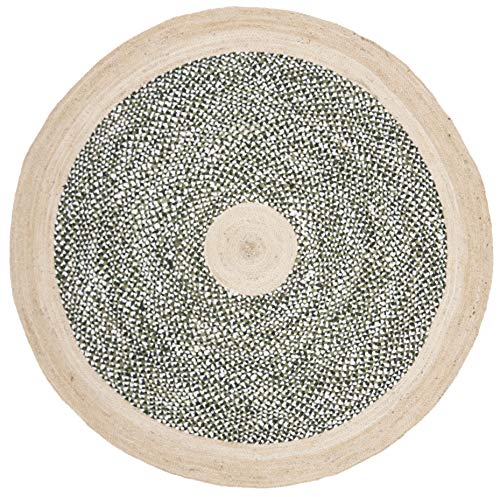SAFAVIEH Cape Cod Collection Area Rug - 6' Round, Green & Natural, Handmade Braided Jute & Cotton, Ideal for High Traffic Areas in Living Room, Bedroom (CAP210Y) - color: Green/Natural, size: 6' (Round)