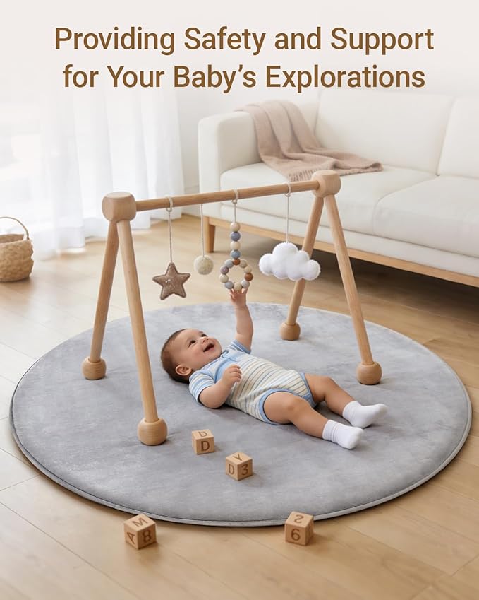 Thick Round Baby Play Mat for Floor,47 Inch Playpen Mat Foam Mats,Soft Support & Plush Feel Play Tent Mats for Infant,Kids,and Toddler Crawling,Non-Slip Back for Kids Indoor Playhouses(Light Grey)