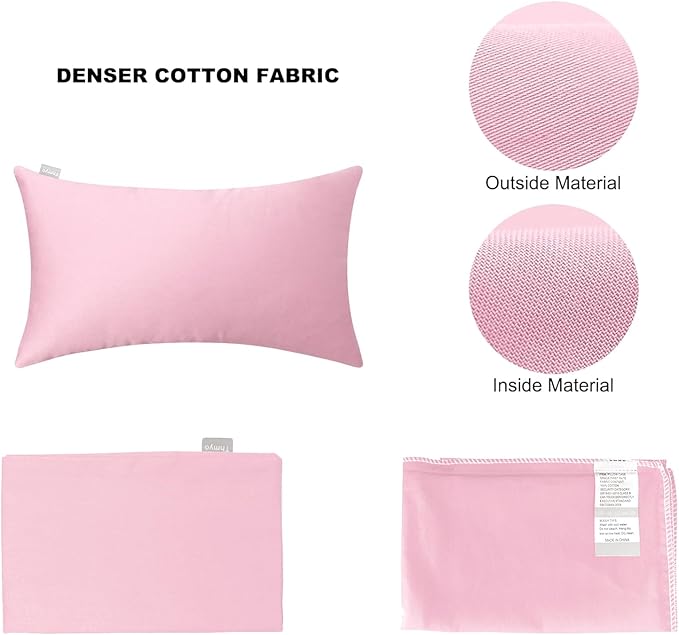 Thmyo 4-Pack 100% Cotton Lumbar Comfortable Solid Decorative Throw Pillow Covers Rectangle Cushion Cover Pillowcases Valentines Day DIY Throw Pillow Cases for Sofa Bed Car(12x20inch/30x50cm,Pink)