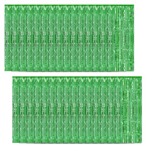 30 Pack Green Foil Fringe Curtain Backdrop, 3.3x8.2 Feet Metallic Tinsel Streamer Curtains Photo Booth Props for Birthday/Wedding/Bachelorette/Baby Shower/Christmas/New Year/Disco Party Decorations - color: Green