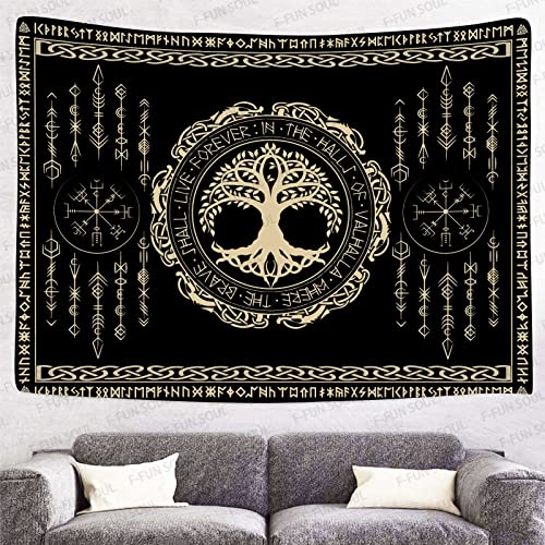 F-FUN SOUL Nordic Vikings Tapestry, 60x40inches Soft Flannel, Viking Yggdrasil Tree of Life Celtic Rune Scandinavian Aesthetic Mythology Tapestry Wall Hanging for Bedroom Living Room Decor GTZYFS1795 - color: Yggdrasil Tree of Life, size: 60"L x 40"W