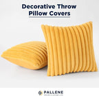 Pallene Faux Fur Plush Throw Pillow Covers 22x22 Set of 2, Luxury Soft Fluffy Striped Decorative Pillow Covers for Sofa, Couch, Living Room, Mustard Yellow