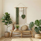 SunsprieJoy Macrame Wall Hanging, Boho Wall Decor Handmade Yarn Woven Leaf Tapestry, Modern Wall Art for Bedroom Nursery Kitchen Dining Room Bathroom, Home Decoration Gift for Women – Green - style: Vertical Leaf