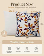 Embroidered Floral Boho Throw Pillow Cover 18x18 Inch - Decorative Cotton Pillow Case for Couch, Sofa, Bedroom, Living Room - Farmhouse Home Aesthetic Housewarming Gifts (Vintage Charm, 18" x 18")