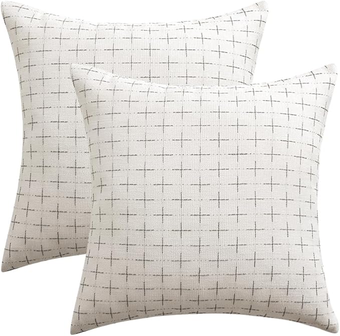 MIULEE Pack of 2 Decorative Burlap Linen Christmas Throw Pillow Covers Modern Farmhouse Pillowcase Rustic Woven Textured Cushion Cover for Sofa Couch Bed 18x18 Inch Pure White