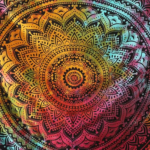 Popular Handicrafts Queen Mandala Hippie Hippy Tie Dye Psychedelic Ombre Tapestry Wall Hanging - Indian Maditation Gypsy Bohemian Dorm Room Decor Multicolor Black 81x88 Inch - color: Black Multicolor, size: 88L" x 81W"