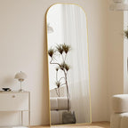 Koonmi Full Length Mirror, 56"x21" Mirror Full Length with Stand, Gold Domed Top Square-Edged Floor Mirror with Aluminum Alloy Frame for Bedroom Living Room