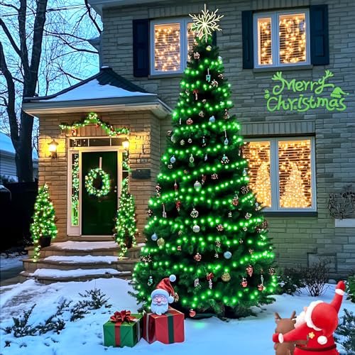 JMEXSUSS 2 Pack Solar String Lights Outdoor Waterproof, Total 400 LED 151FT Solar Christmas Lights Outdoor, 8 Modes Christmas Light for Outside Patio Yard Tree Decorations, Green - color: Green, size: 200LED*2