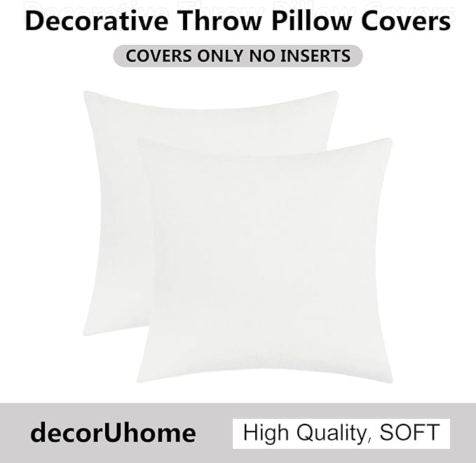 decorUhome Chenille White Spring Throw Pillow Covers 18x18 Inch Set of 2, Decorative Soft Couch Pillow Covers Solid Dyed Accent Farmhouse Neutral Square Pillow Cases for Sofa