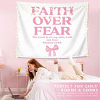 LIANGW Coquette Pink Bow Christian Tapestry Aesthetic, Coquette Preppy Room Decor for Teen Girls & Women, Wall Tapestry for Bedroom, Cute Bible Verses Tapestries Wall Hanging 50x60 inche
