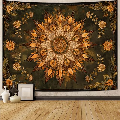 Neasow Mandala Tapestry, Vintage Boho Floral Wall Tapestries, Aesthetic Bohemian Decor for Living Room Bedroom, Retro Green Art 80×60 inches