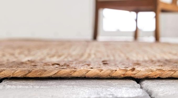 Hand Woven Jute Area Rug 9x12 Feet Rectangle - Handcrafted Braided Design, Indoor & Outdoor Reversible Natural Fiber Rug - Rustic Farmhouse Carpet for Living Room, Hallway, Bedroom (Natural, 9'x12')