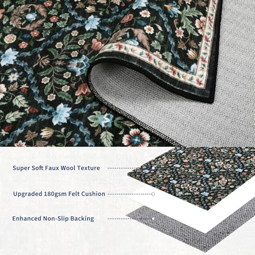 ROYHOME Small Rug Moroccan Trellis Washable Area Rug Doormat Stain Resistant Non-Slip Entryway Rug Distressed Floral Floor Carpet for Indoor Front Entrance Kitchen Bathroom, Black, 2' x 3' - color: Black, size: 2' x 3' (Rectangular)