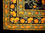 India Arts French Floral Square Cotton Tablecloth 60" x 60" Amber on Black