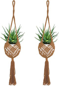 2 Pack 90CM (35inch) Extra Long Macrame Plant Hangers, up to 8 inch Pot Hanging Planter with Patterns, Premium Cotton Rope Crochet Boho Hanging Planter Basket for Indoor & Outdoor Plants (Brown)
