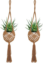 2 Pack 90CM (35inch) Extra Long Macrame Plant Hangers, up to 8 inch Pot Hanging Planter with Patterns, Premium Cotton Rope Crochet Boho Hanging Planter Basket for Indoor & Outdoor Plants (Brown)