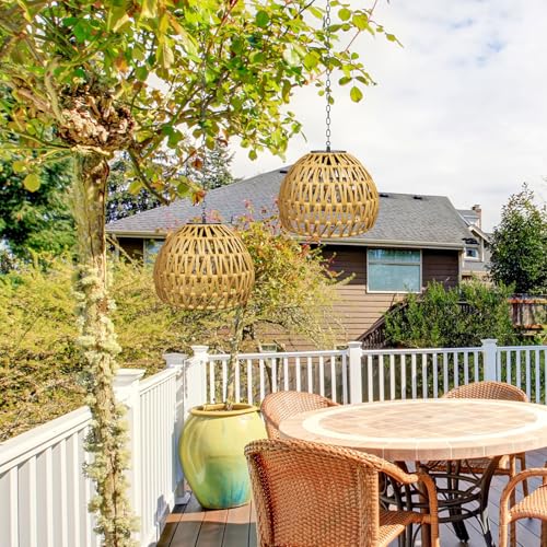Livinlarge Solar Hanging Outdoor Chandelier,Rattan Pendant Light, Gazebo Lights Outdoor Waterproof,for Gazebo,Pergola,Porch,Patio,Balcony,Tree,Outdoor Decor Lighting - style: Rattan Pendant Lights-1