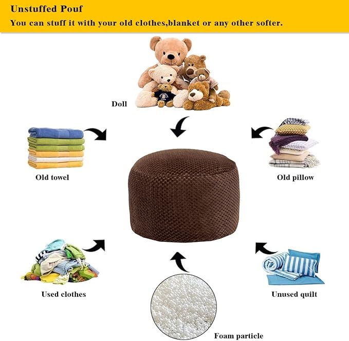 Asuprui Pouf Ottoman Unstuffed Round Poof Seat Foot Stool Ottoman Foot Rest No Filler 20x20x12 Inches Fuzzy Chair Floor Pouf Storage for Living Room Bedroom Coffee