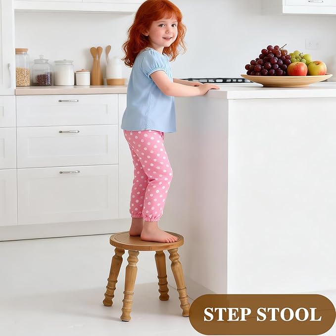 100% Solid Wooden Step Stool, Solid Wooden Stool for Adults, Small Wood Plant Stools, Short Stool for Bathroom, Kitchen, Bedroom, Plant Stand