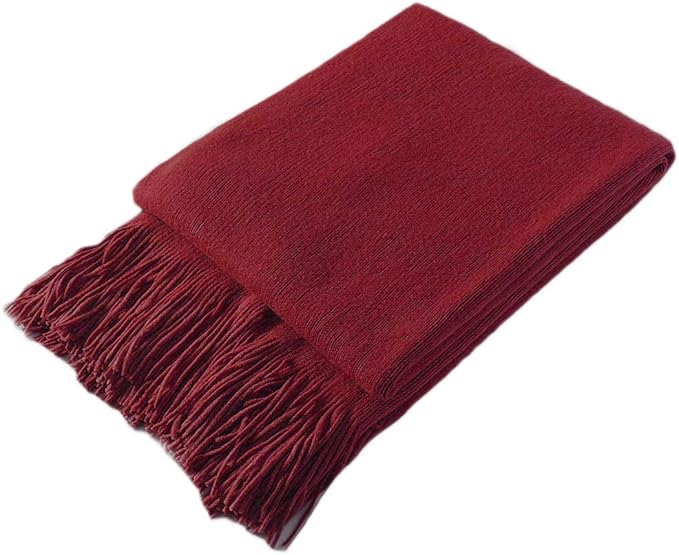 Homiest Decorative Knitted Throw Blanket with Fringe Soft & Cozy Tassel Blanket for Couch Sofa Bed (Red, 50x60)