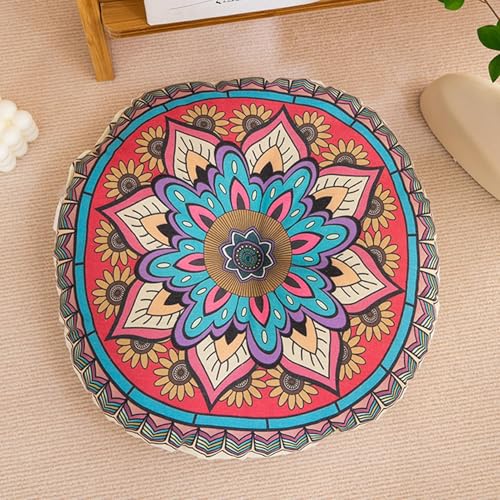 Round Chair Cushions - 16x16 Inch Thick Meditation Pillow for Comfort Support, Double Sided Bohemian Style with Soft Durable Filling, Tatami Floor Cushion for Home Bedroom Living Room Seating - color: D