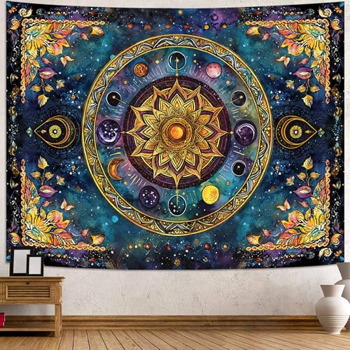 Lunerfex Mandala Solar System Tapestry Boho Tapestry for Bedroom Galaxy Tapestries Wall Hanging Living Room Wall Art and Home Decor 44x60 - color: Blue, size: 60"L x 44"W
