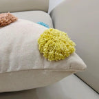 14x20 Multicolor Tufted Polka Dot Pillow Cover, Cream Cotton Boho Cushion Case